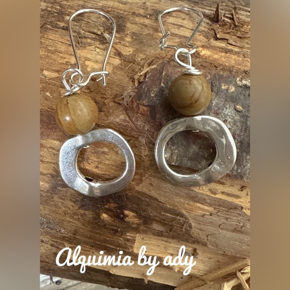 Handmade silver statement earrings with picture jasper - Picture 1 of 2